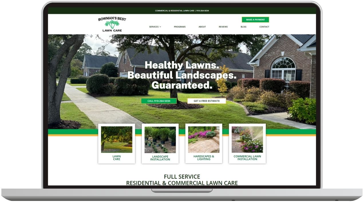 Bowman’s Best Laptop Image Bowman's Best Lawn Care website as seen on a laptop Image